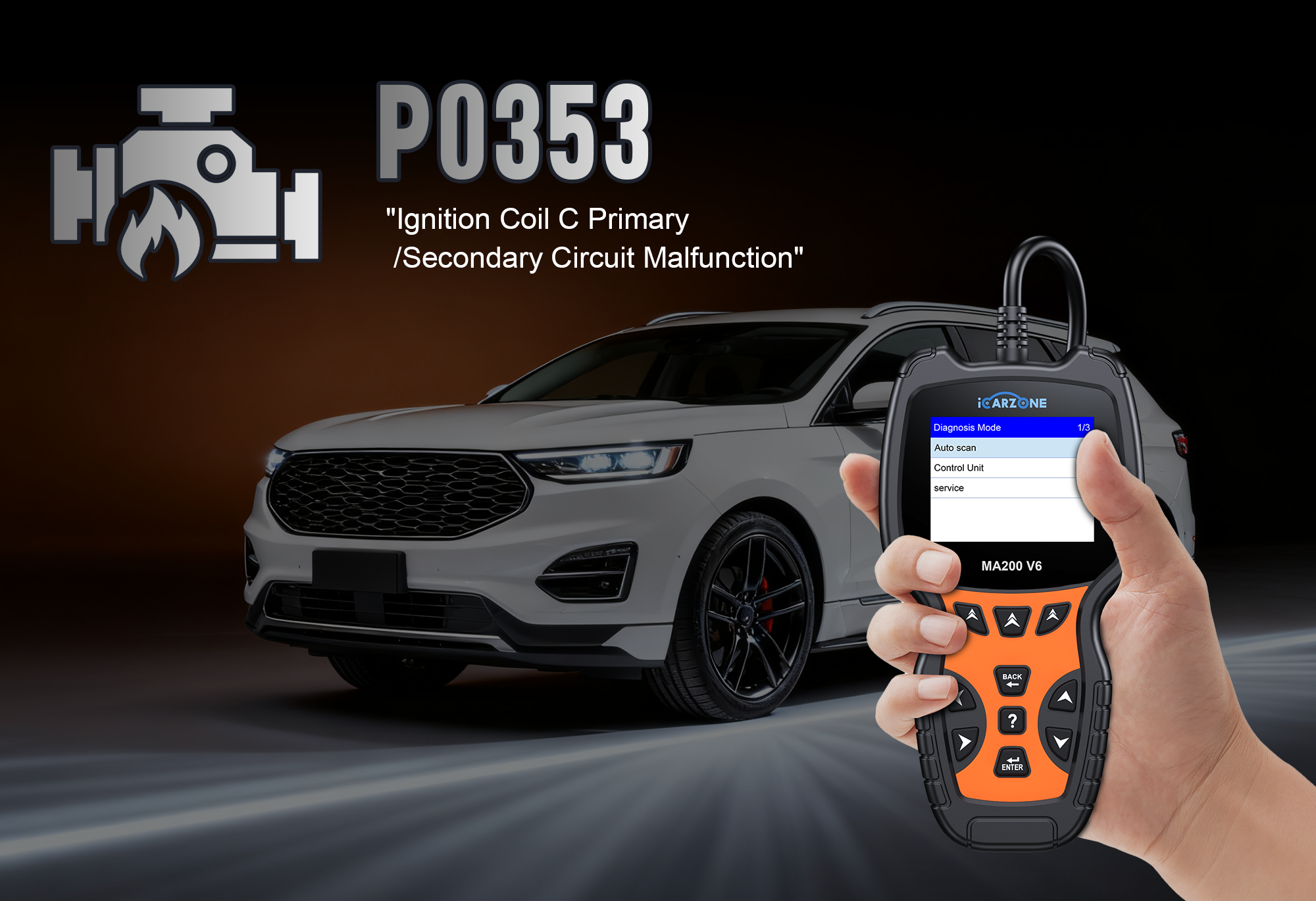 P0353 Code in Ford Mustang GT 5.0L: Fix Ignition Coil C with ICARZONE MA200 V6