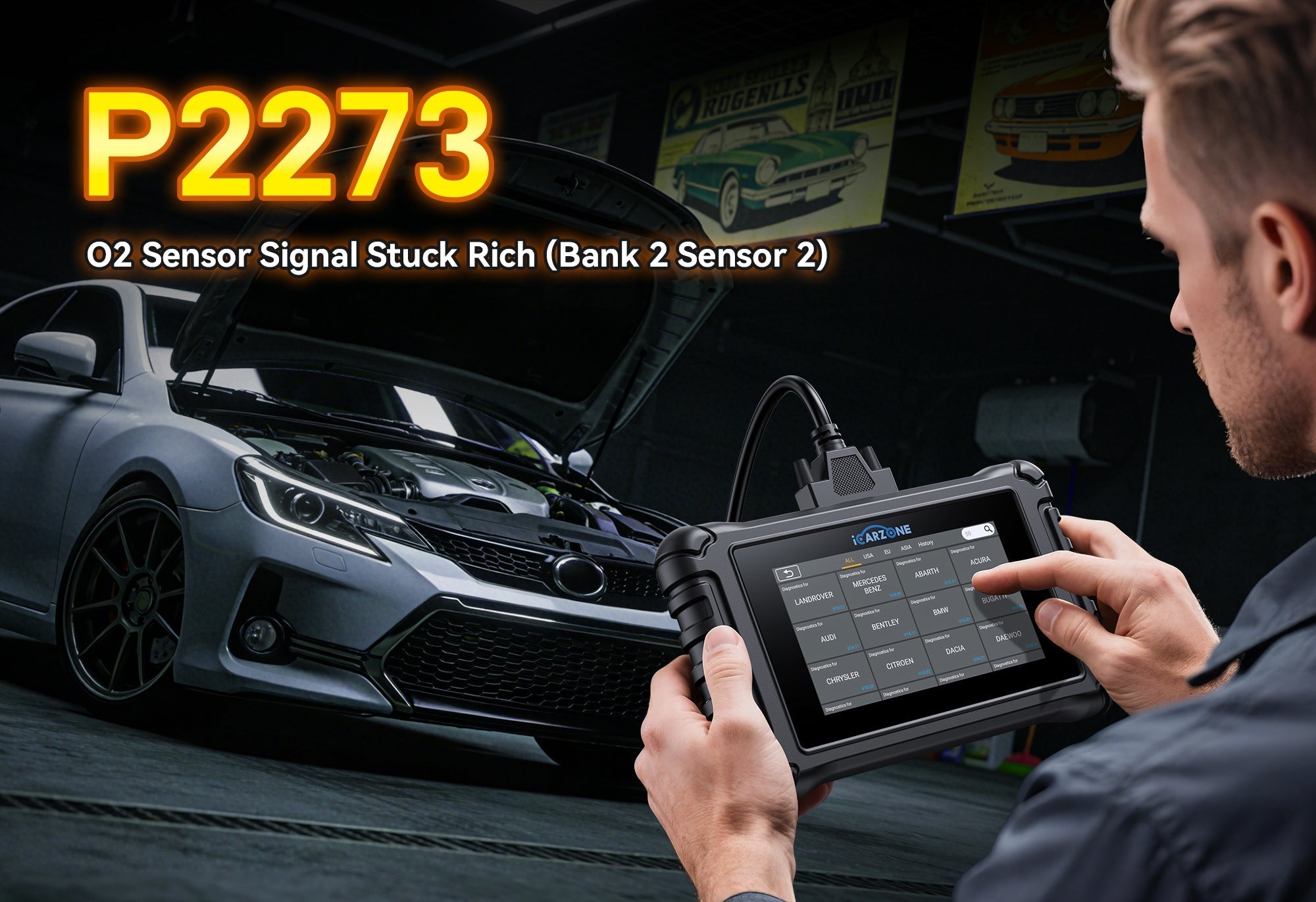 P2273 Code in Porsche Macan: Fix Oxygen Sensor Signal Rich (Bank 1, Sensor 2) faults  with ICARZONE UR800