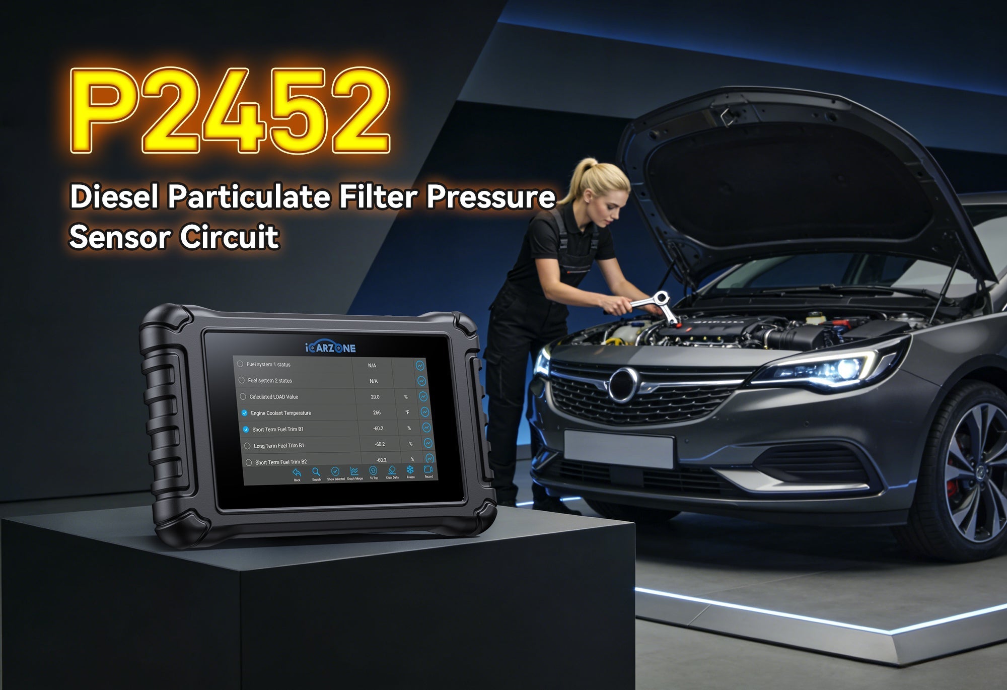 Solve DPF Differential Pressure Sensor Circuit High Input fault code P2452 | FIX with ICARZONE UR800