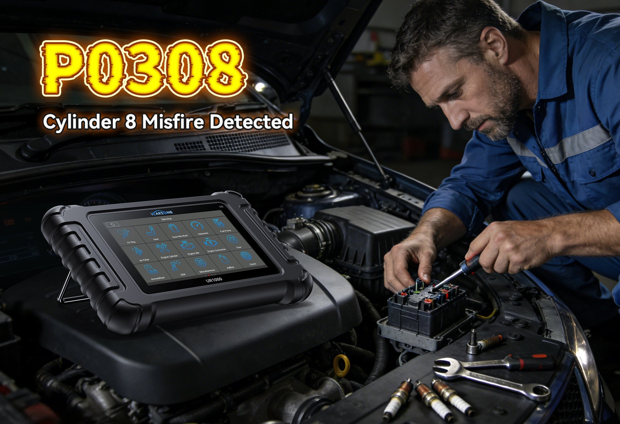 Fix P0308: Cylinder 8 Misfire Detected with ICARZONE UR1000 Diagnostic Tool
