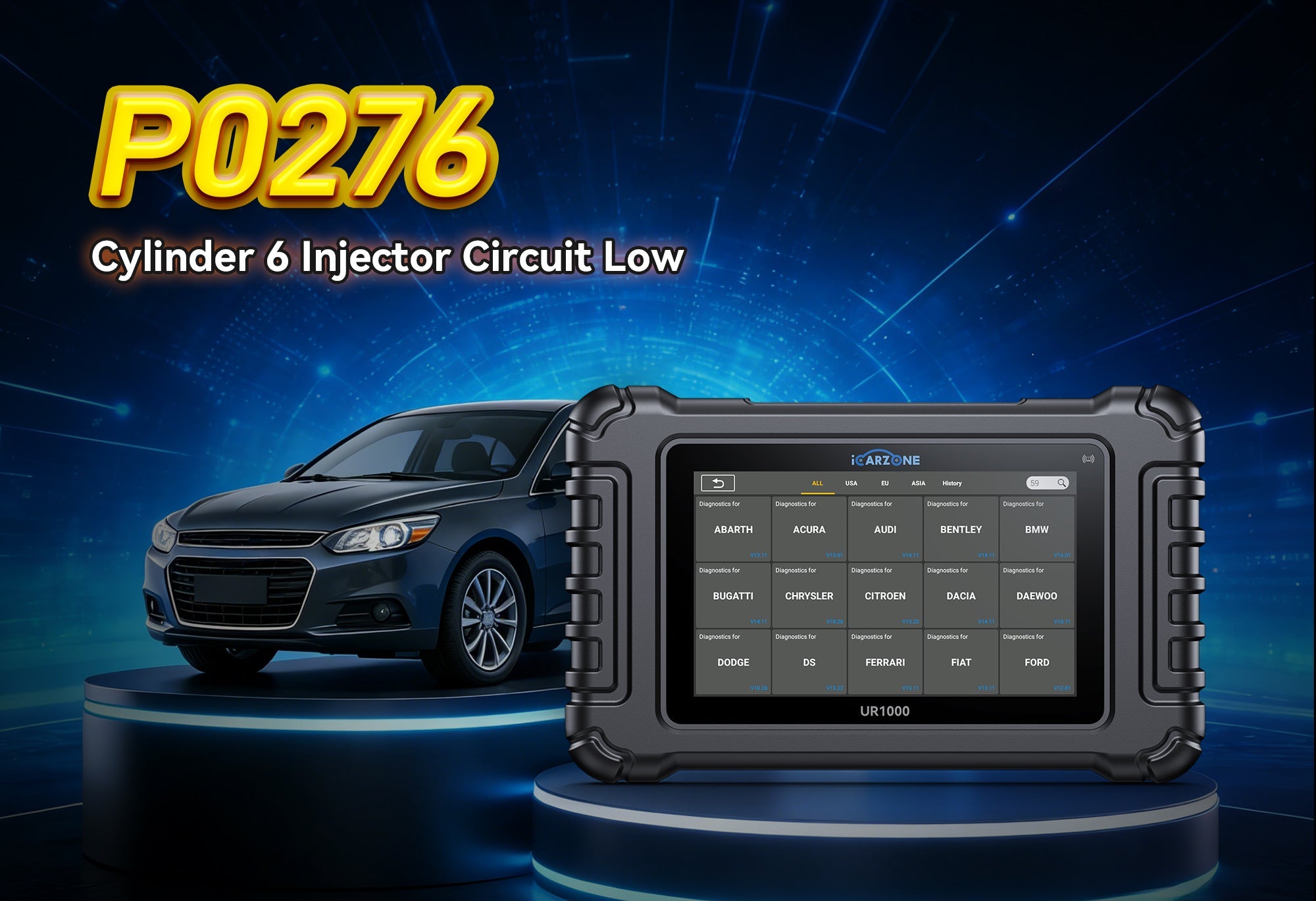 Fix P0276: Cylinder 2 Injector Circuit Low with ICARZONE UR1000 Diagnostic Tool