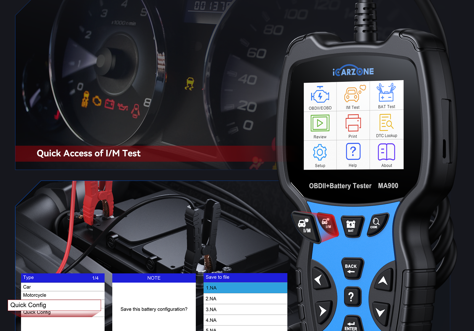 iCARZONE MA900: 2-in-1 OBDII Diagnostic & Battery Test Tool