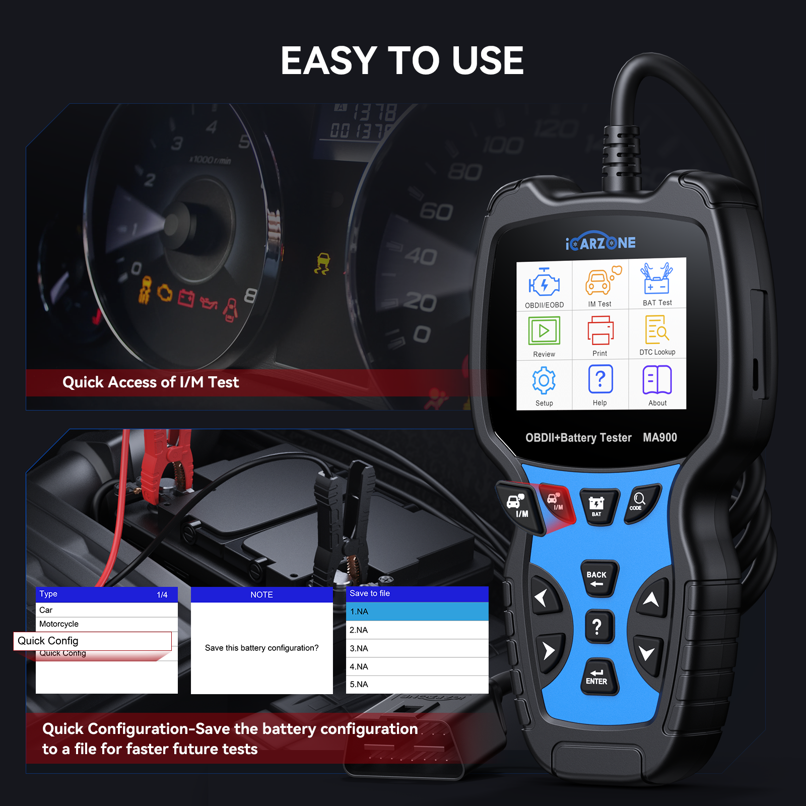 iCARZONE MA900: 2-in-1 OBDII Diagnostic & Battery Test Tool