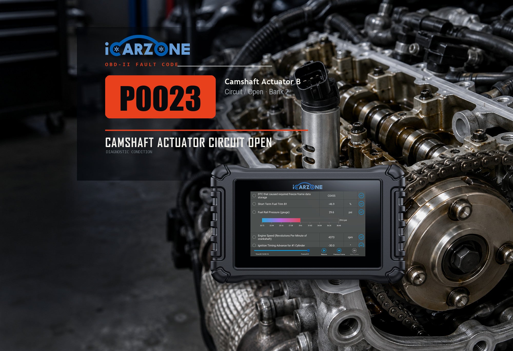 P0023 bank 2 exhaust camshaft actuator circuit diagnostic illustration