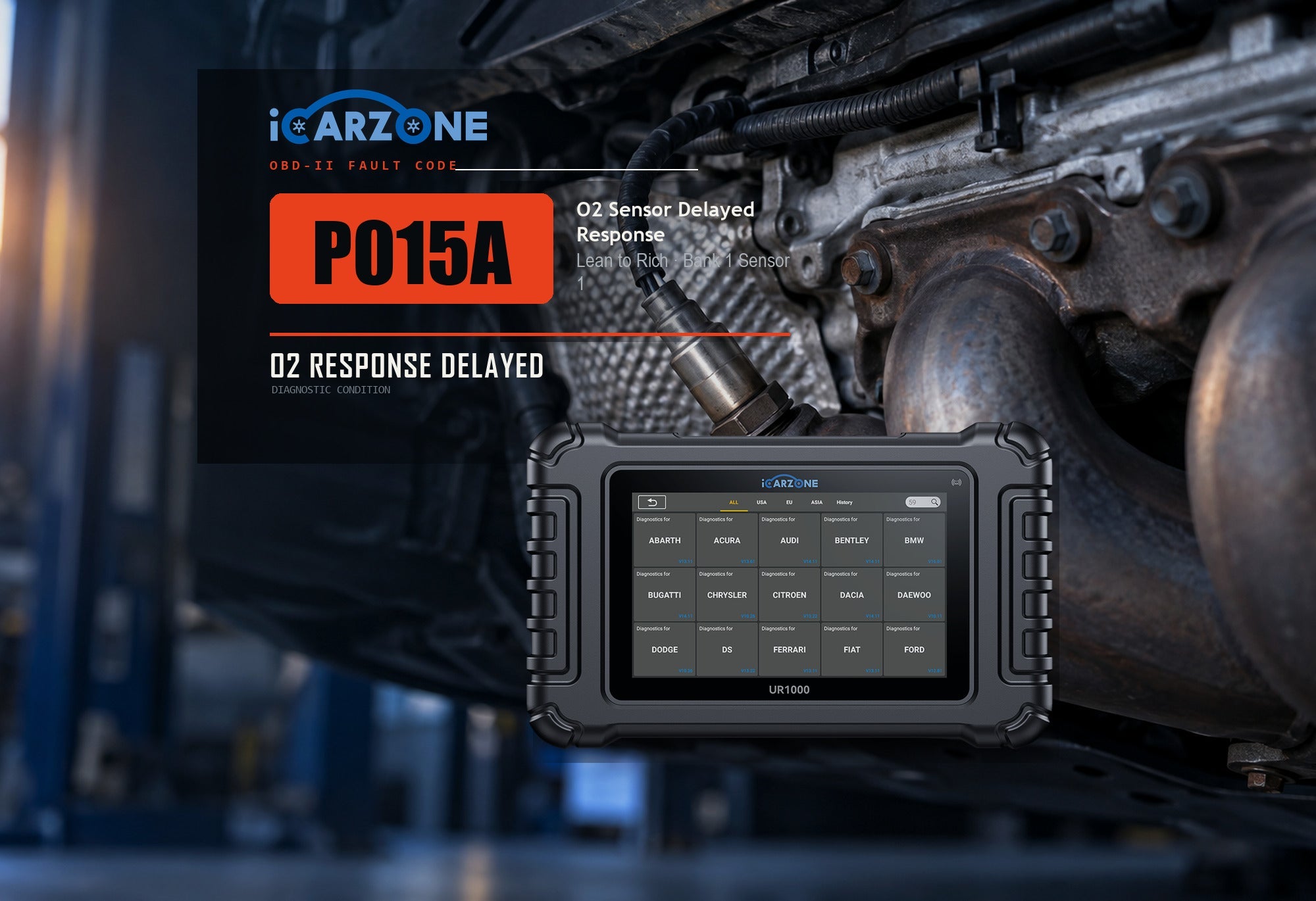 P015A oxygen sensor rich to lean delayed response diagnostic illustration