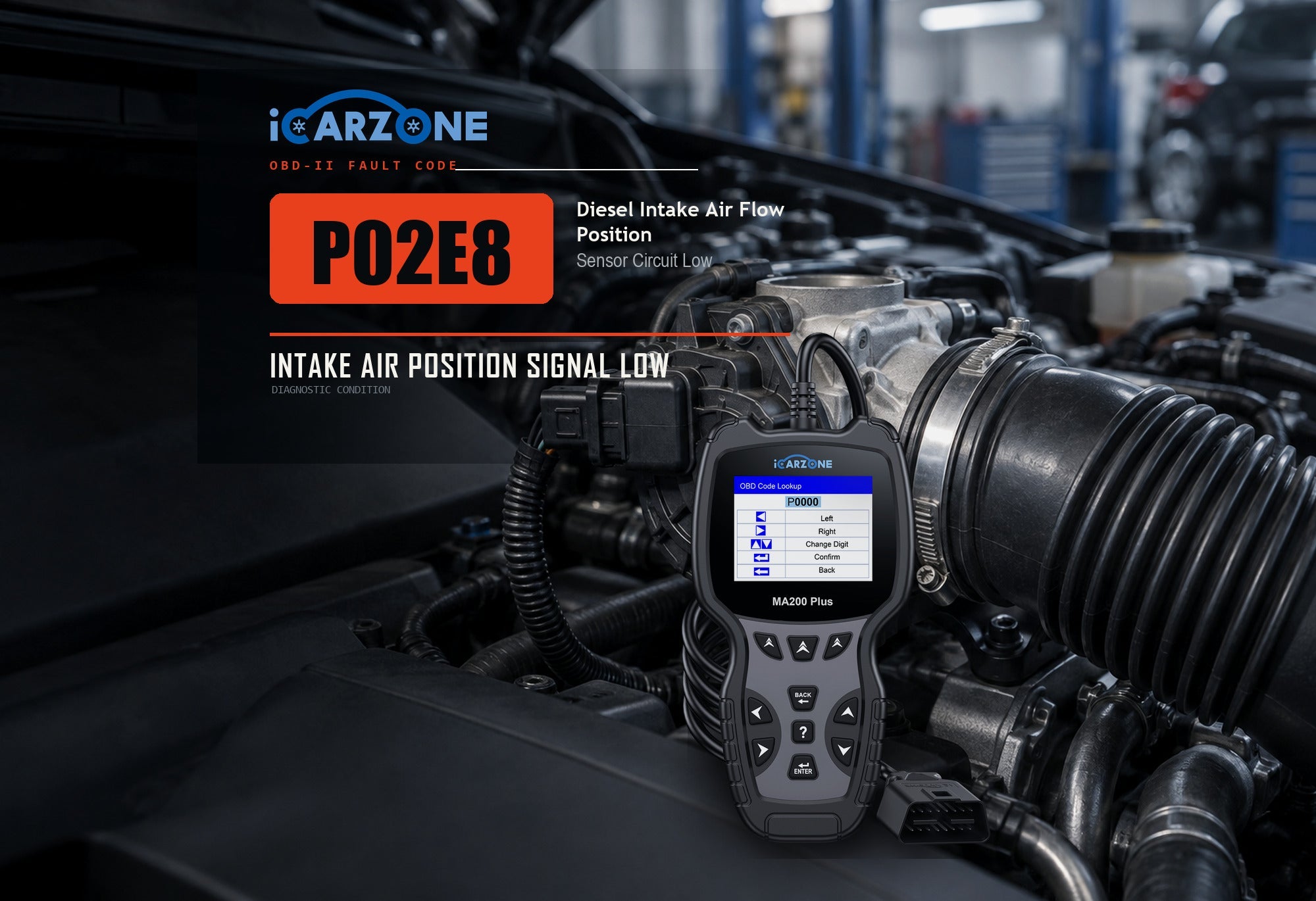 P02E8 Diesel Intake Position Sensor Circuit Low diagnostic illustration