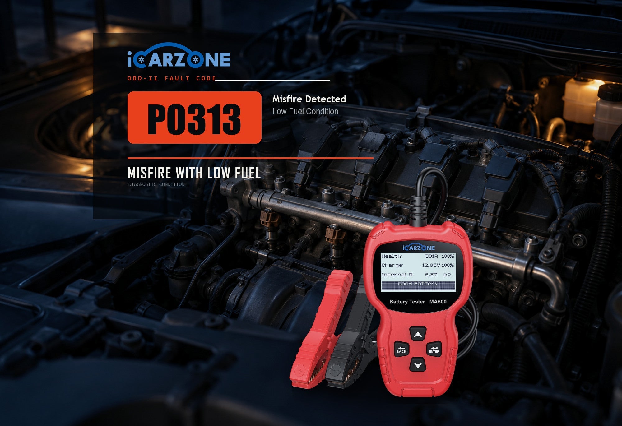 P0313 Misfire Detected With Low Fuel diagnostic illustration