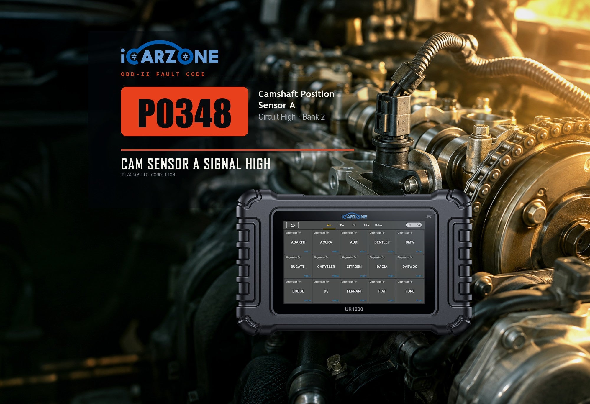P0348 camshaft position sensor A circuit high Bank 2 diagnostic illustration