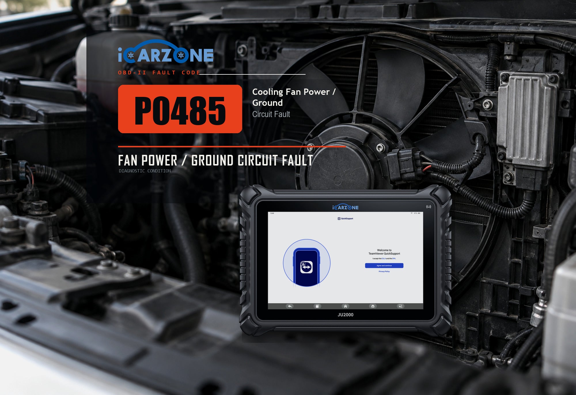 P0485 cooling fan power and ground circuit diagnostic illustration