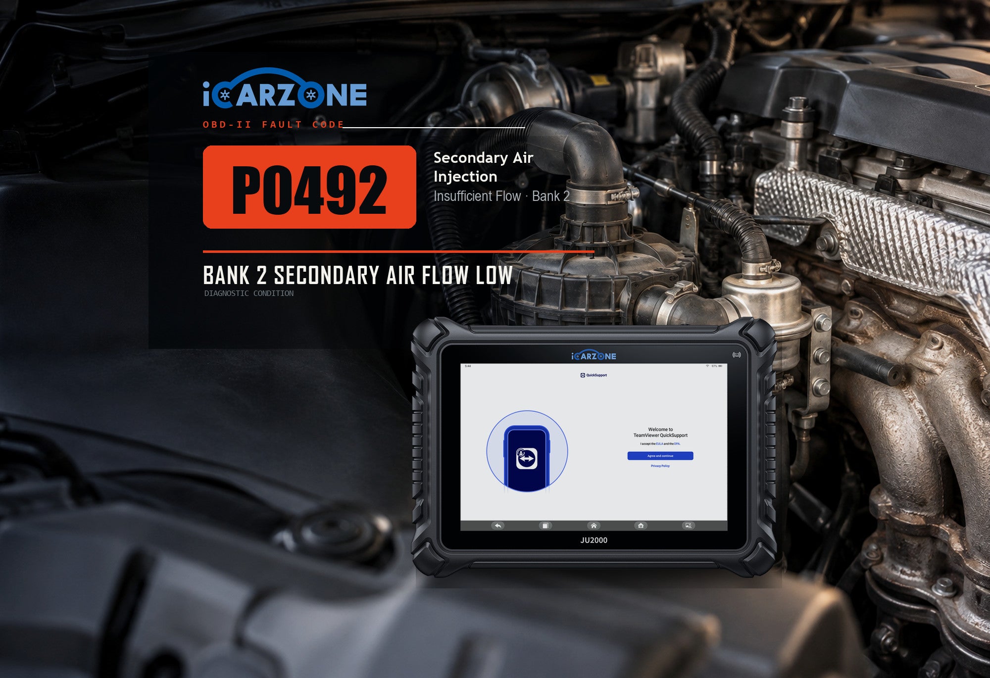 P0492 secondary air injection system flow insufficient bank 2 diagnostic illustration