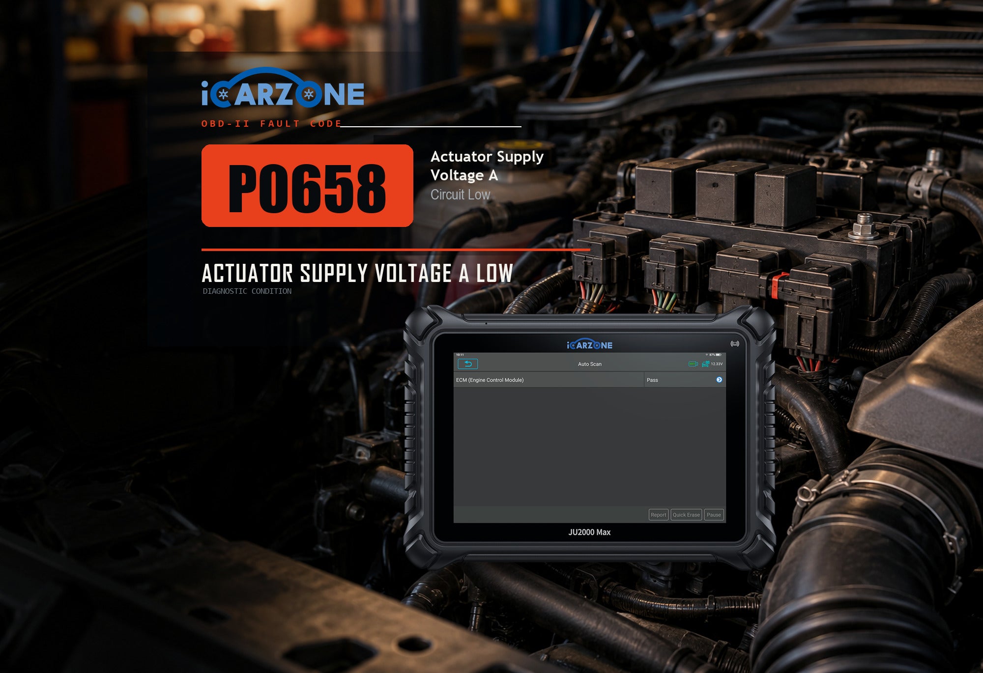 P0658 actuator supply voltage A circuit low diagnostic illustration
