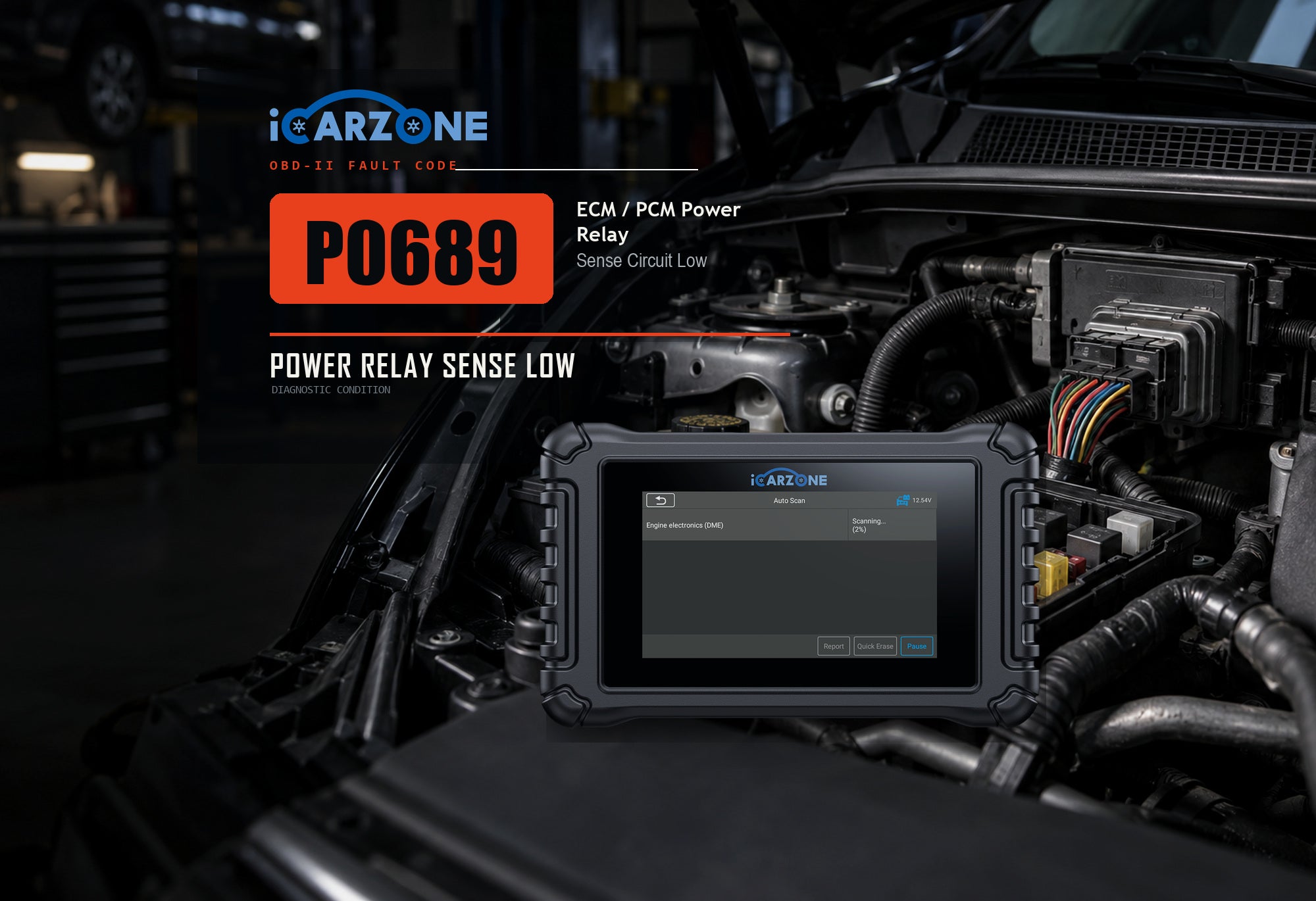 P0689 ECM PCM power relay sense circuit low diagnostic illustration