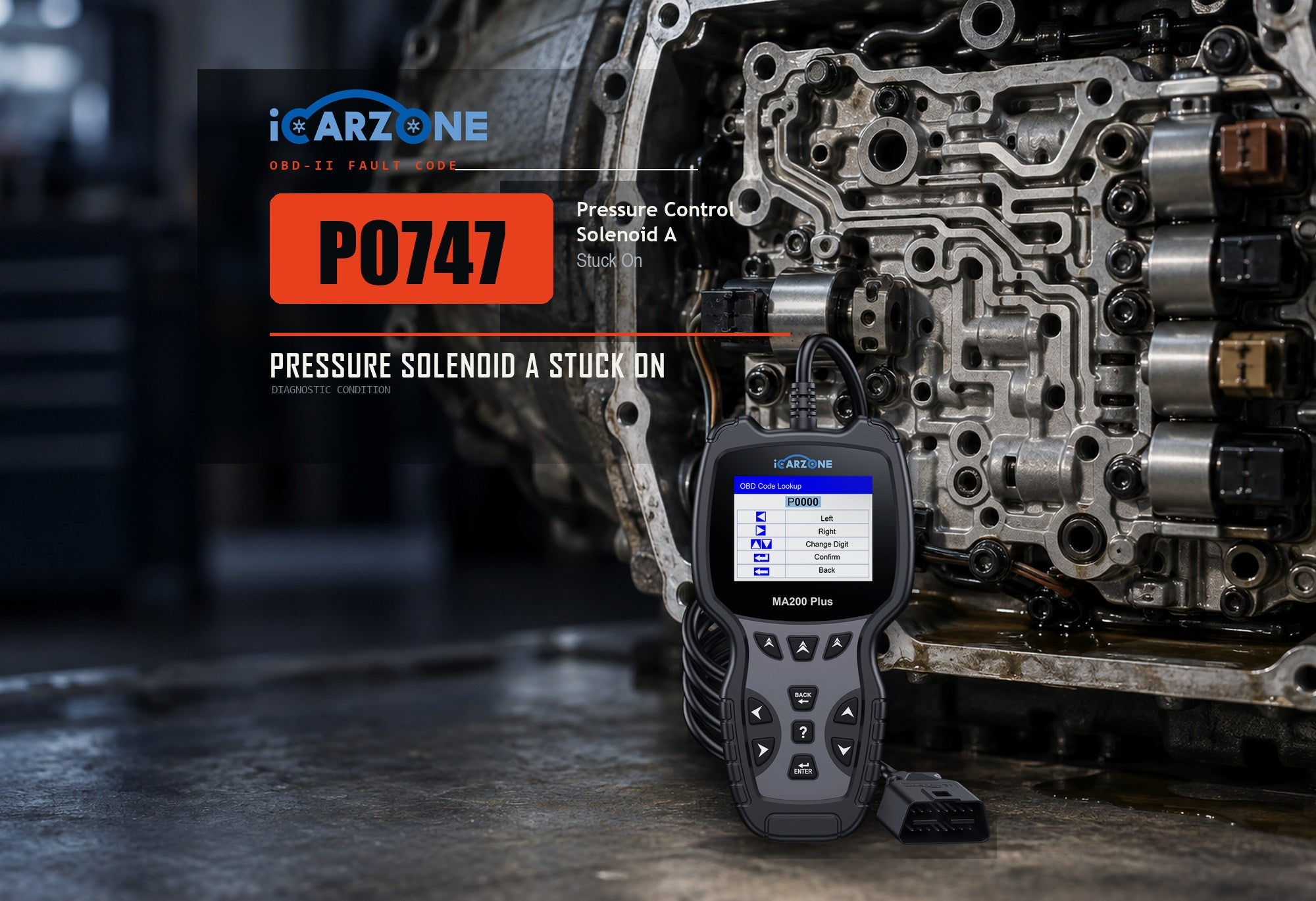P0747 pressure control solenoid A stuck on diagnostic illustration