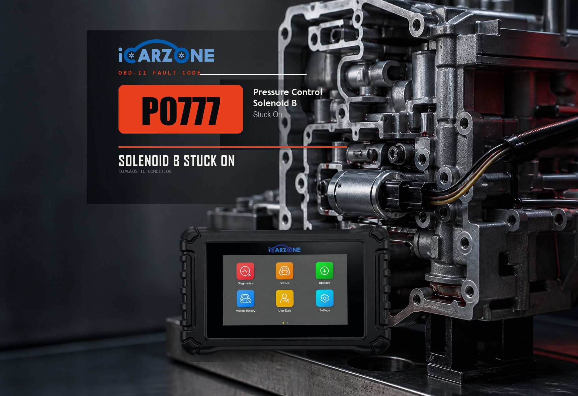 P0777 pressure control solenoid b stuck on diagnostic illustration