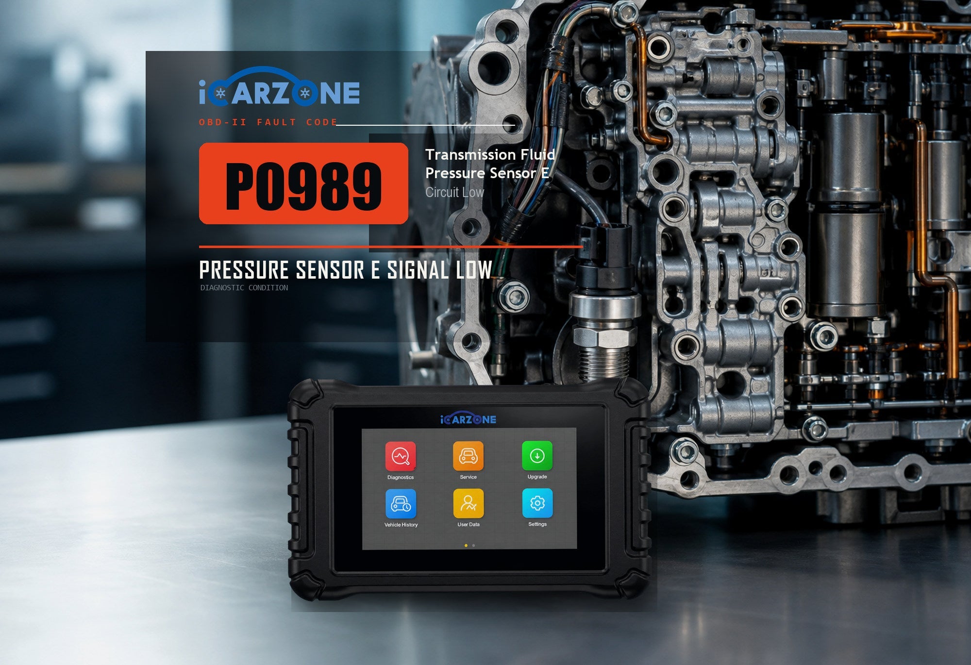 P0989 transmission pressure switch e circuit low diagnostic illustration