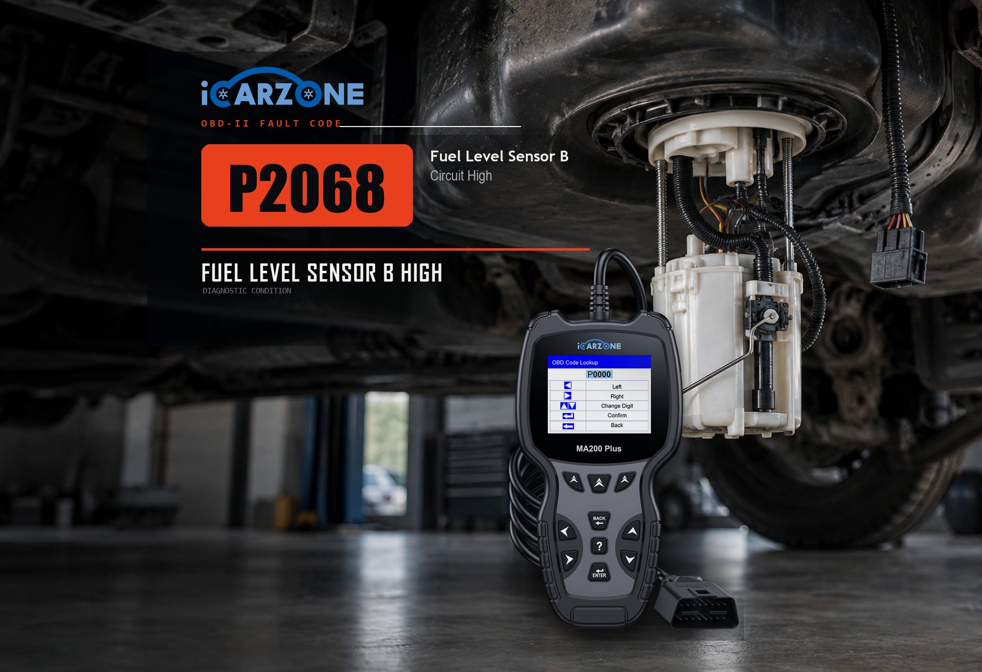 P2068 fuel level sensor B circuit high diagnostic illustration