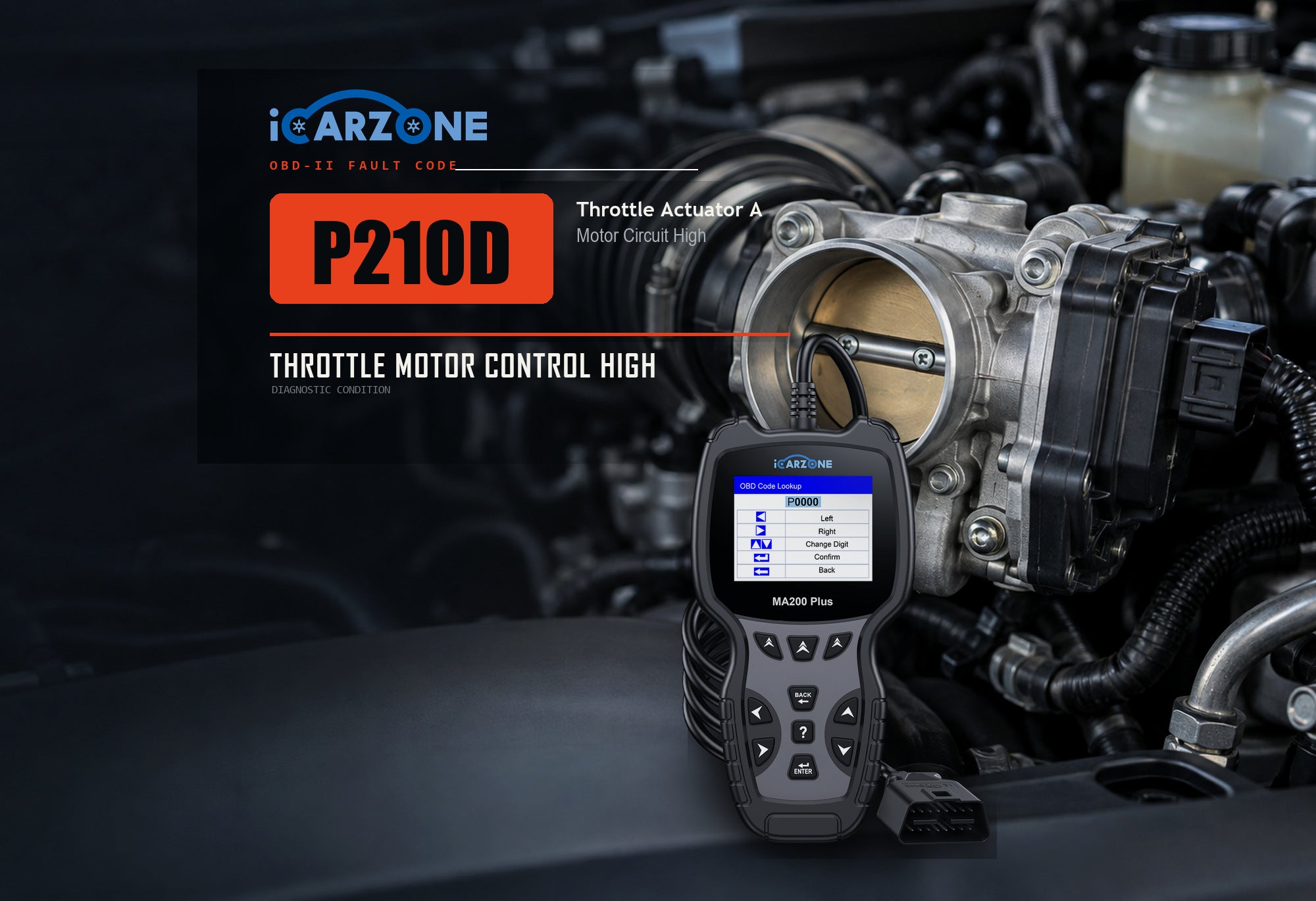 P210D throttle actuator B control motor circuit high diagnostic illustration