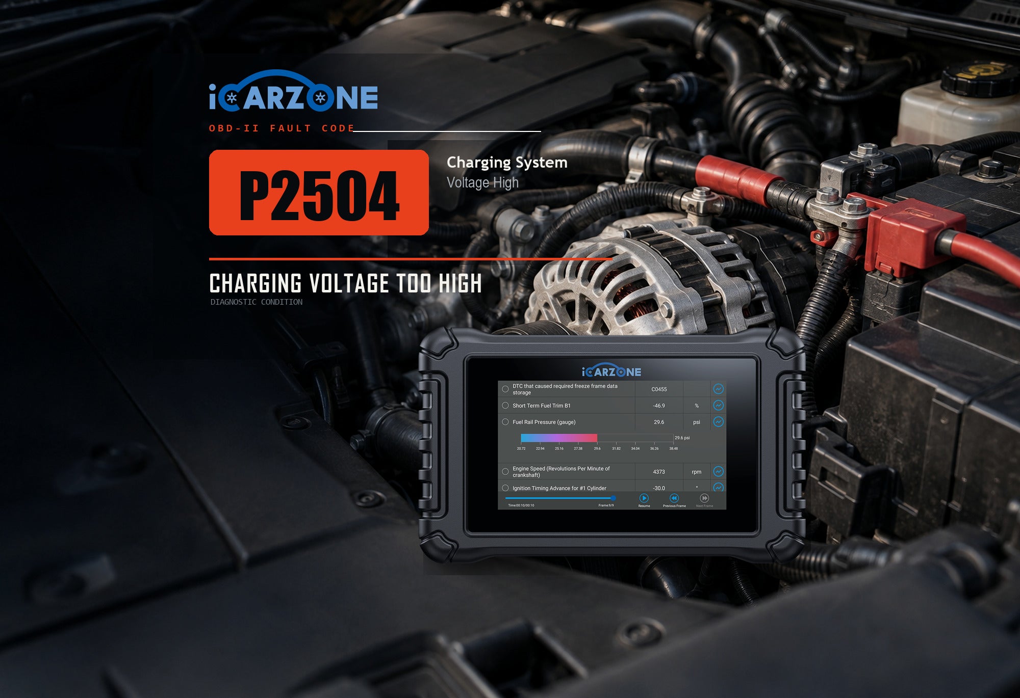 P2504 charging system voltage high diagnostic illustration