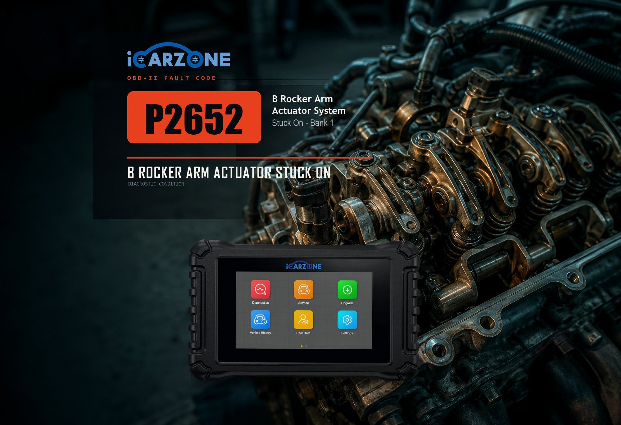 P2652 rocker arm system b stuck on, bank 1 diagnostic illustration