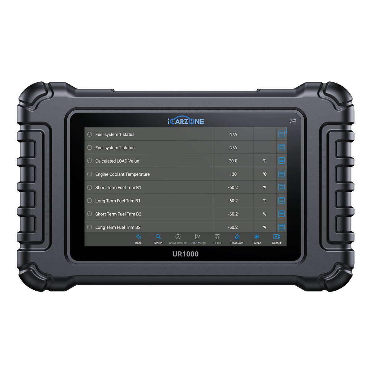 iCARZONE UR1000 scan tool for saving P0598 fault records and supported coolant temperature data