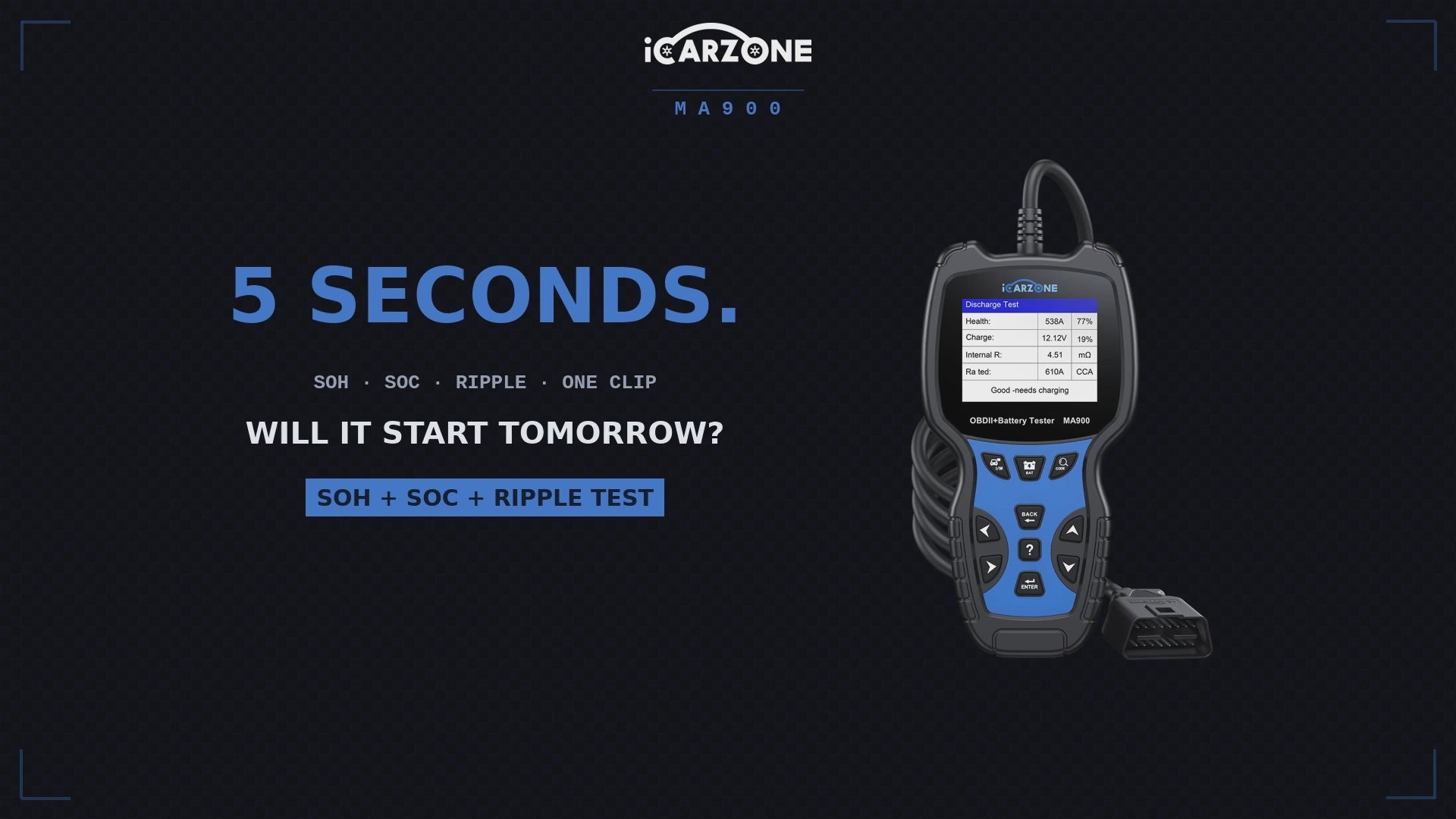 MA900 2-in-1 OBD2 Diagnostic Scanner & 12V/24V Battery Tester