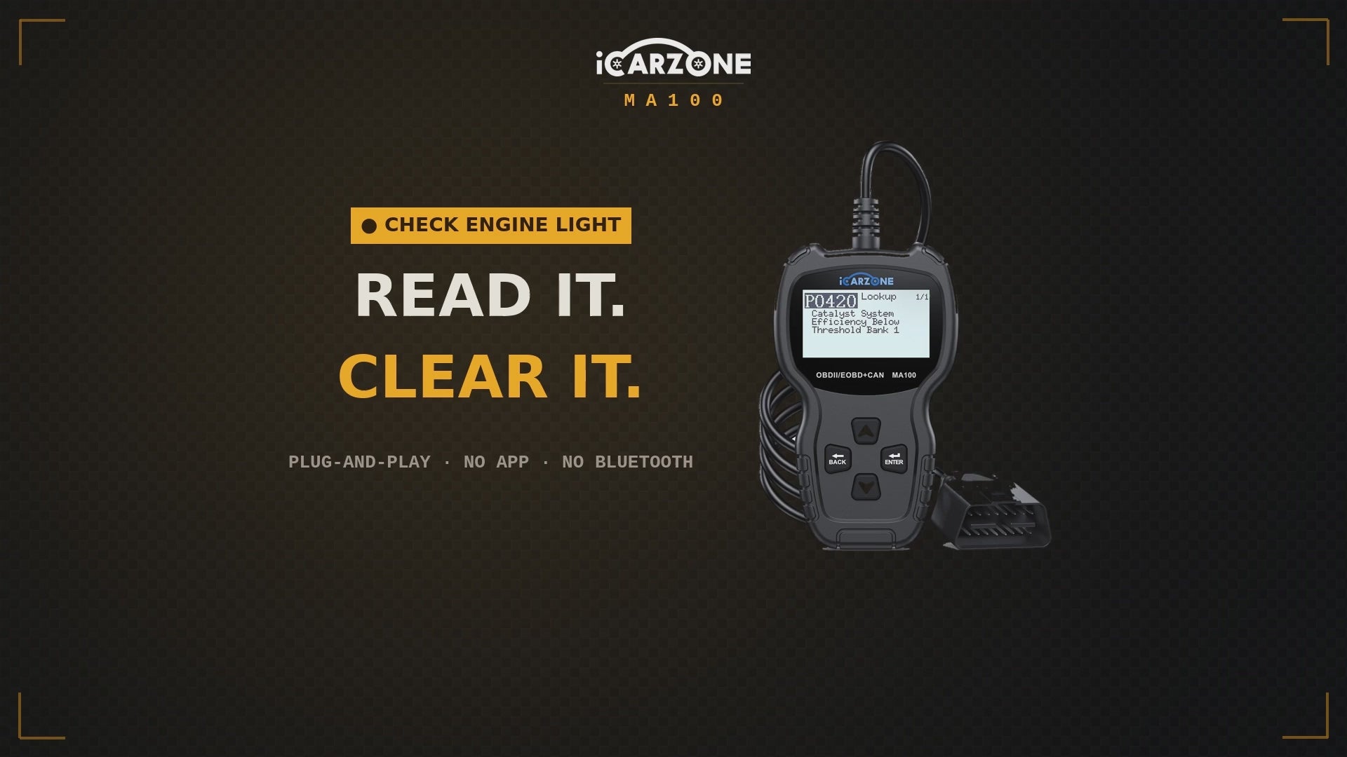 MA100 Plug-and-Play OBD2 Code Reader with Check Engine Light Reset