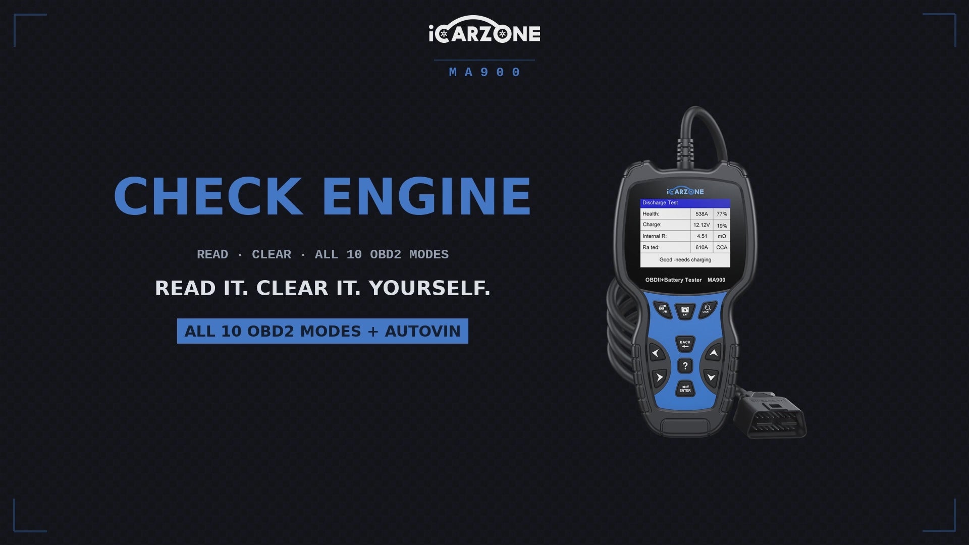 MA900 2-in-1 OBD2 Diagnostic Scanner & 12V/24V Battery Tester