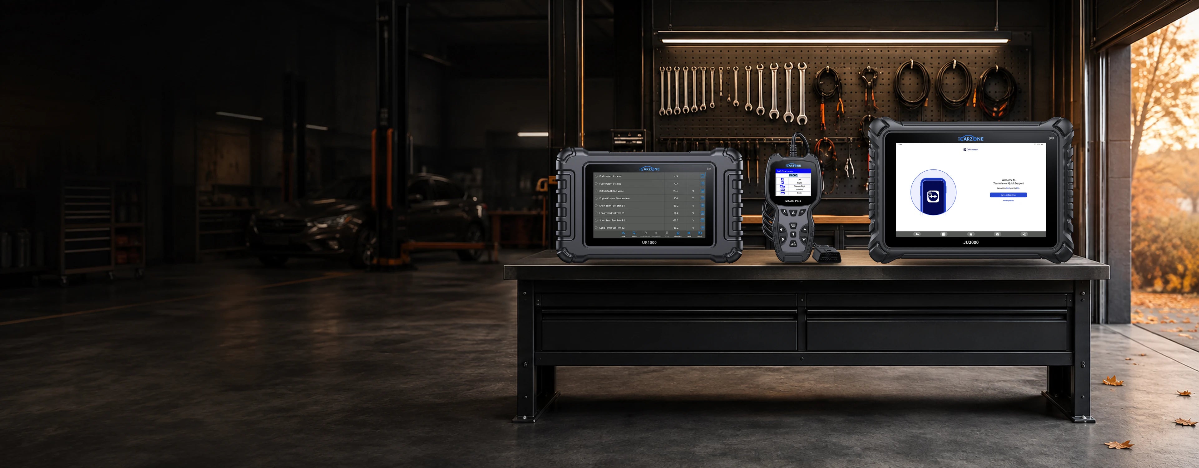UR1000, MA200 Plus, and JU2000 in a professional garage